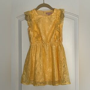 BCBG Girls Floral Lace Overlay Party Dress Yellow Lined Spring Easter Sz 5